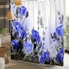 Decorative Blue Roses Flower Shower Curtain, Waterproof Fabric For Bathroom