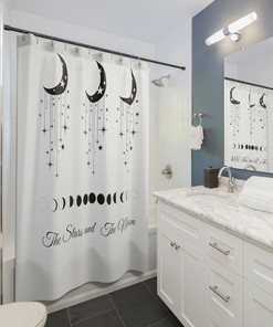 Decorative Celestial Black and White Modern Bathroom Design Shower Curtain
