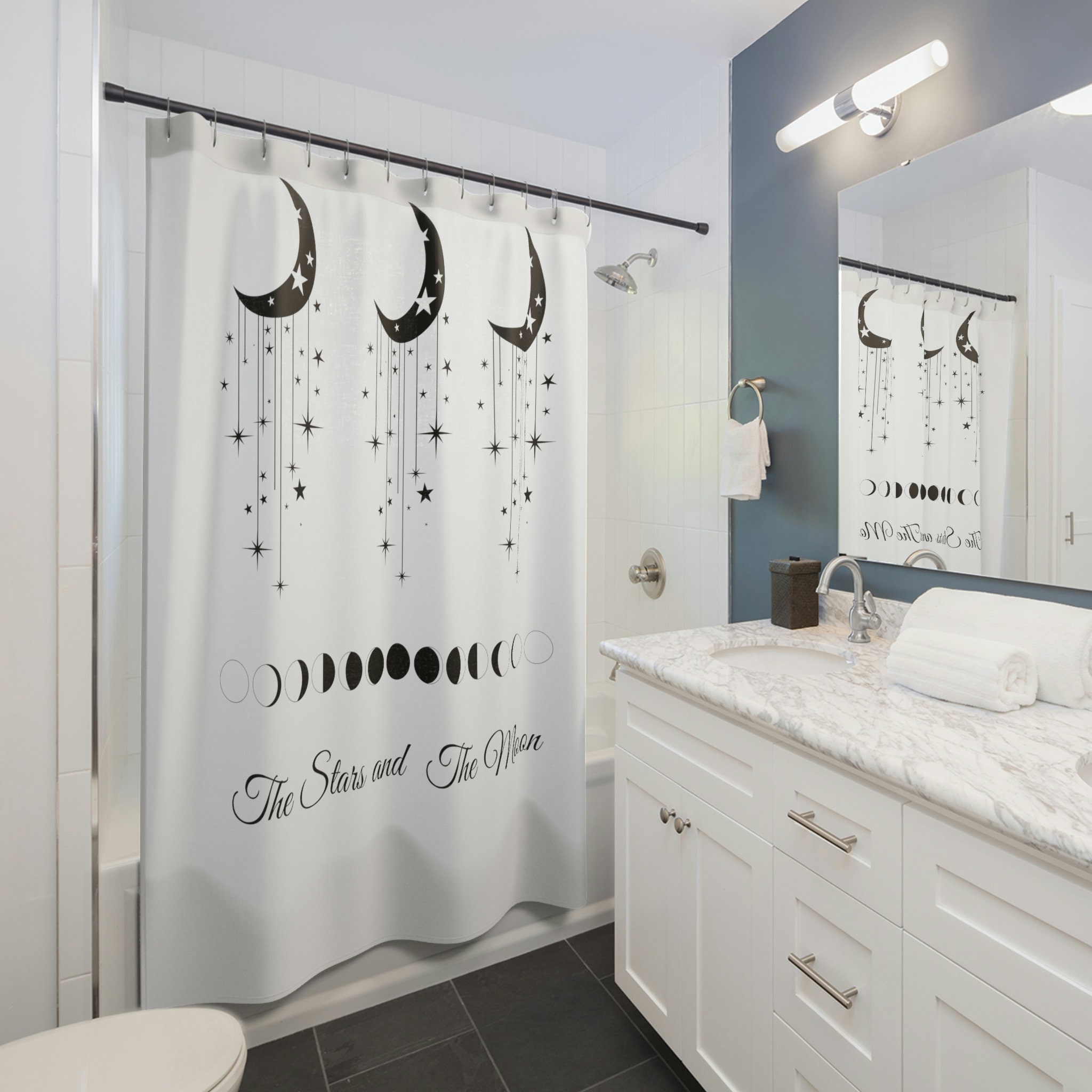 Decorative Celestial Black and White Modern Bathroom Design Shower Curtain