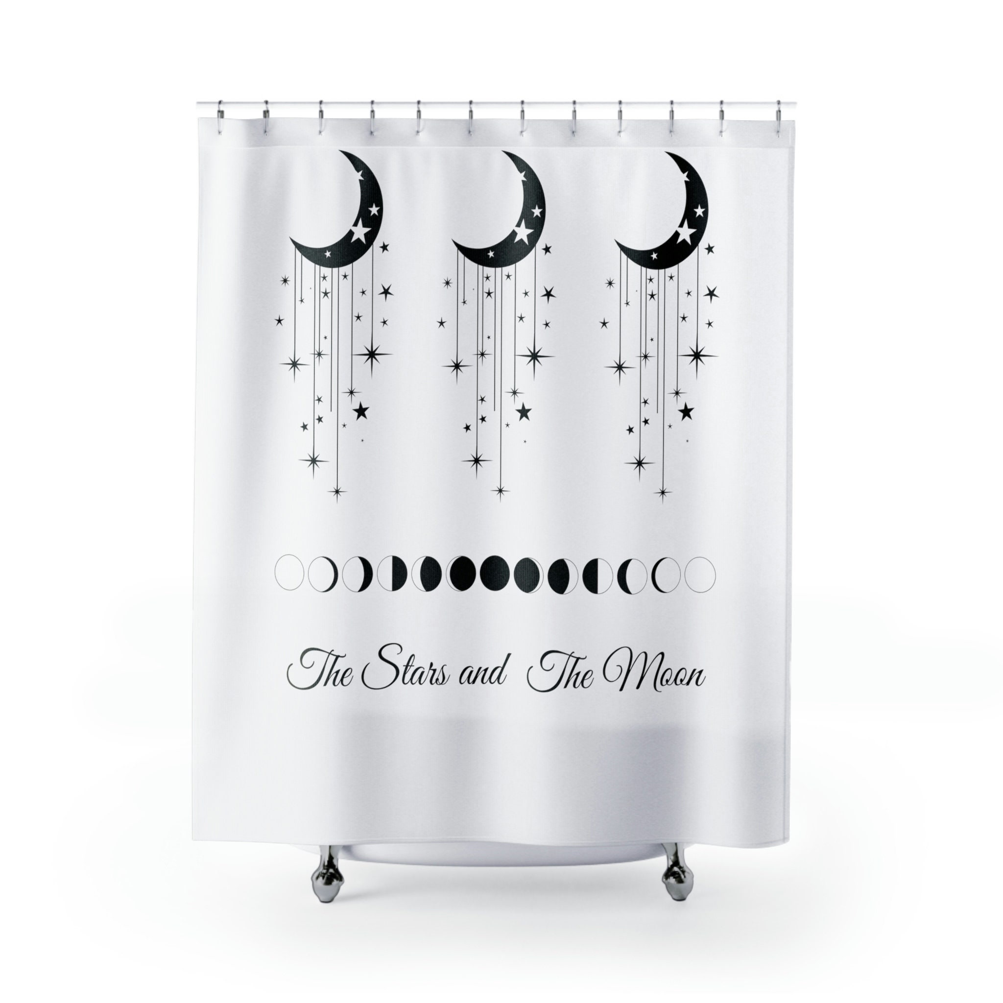 Decorative Celestial Black and White Modern Bathroom Design Shower Curtain