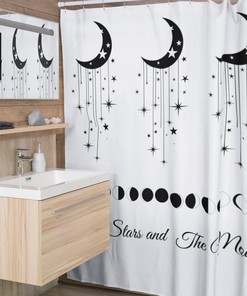Decorative Celestial Black and White Modern Bathroom Design Shower Curtain
