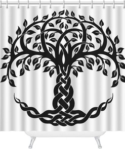 Decorative Celtic Tree of Life Shower Curtain with Round Vector Ornament Design