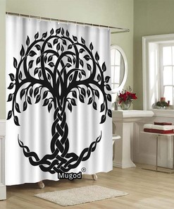 Decorative Celtic Tree of Life Shower Curtain with Round Vector Ornament Design