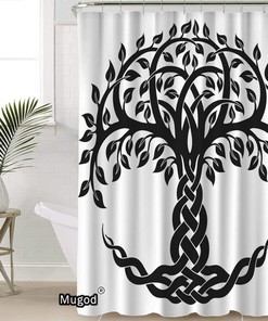 Decorative Celtic Tree of Life Shower Curtain with Round Vector Ornament Design