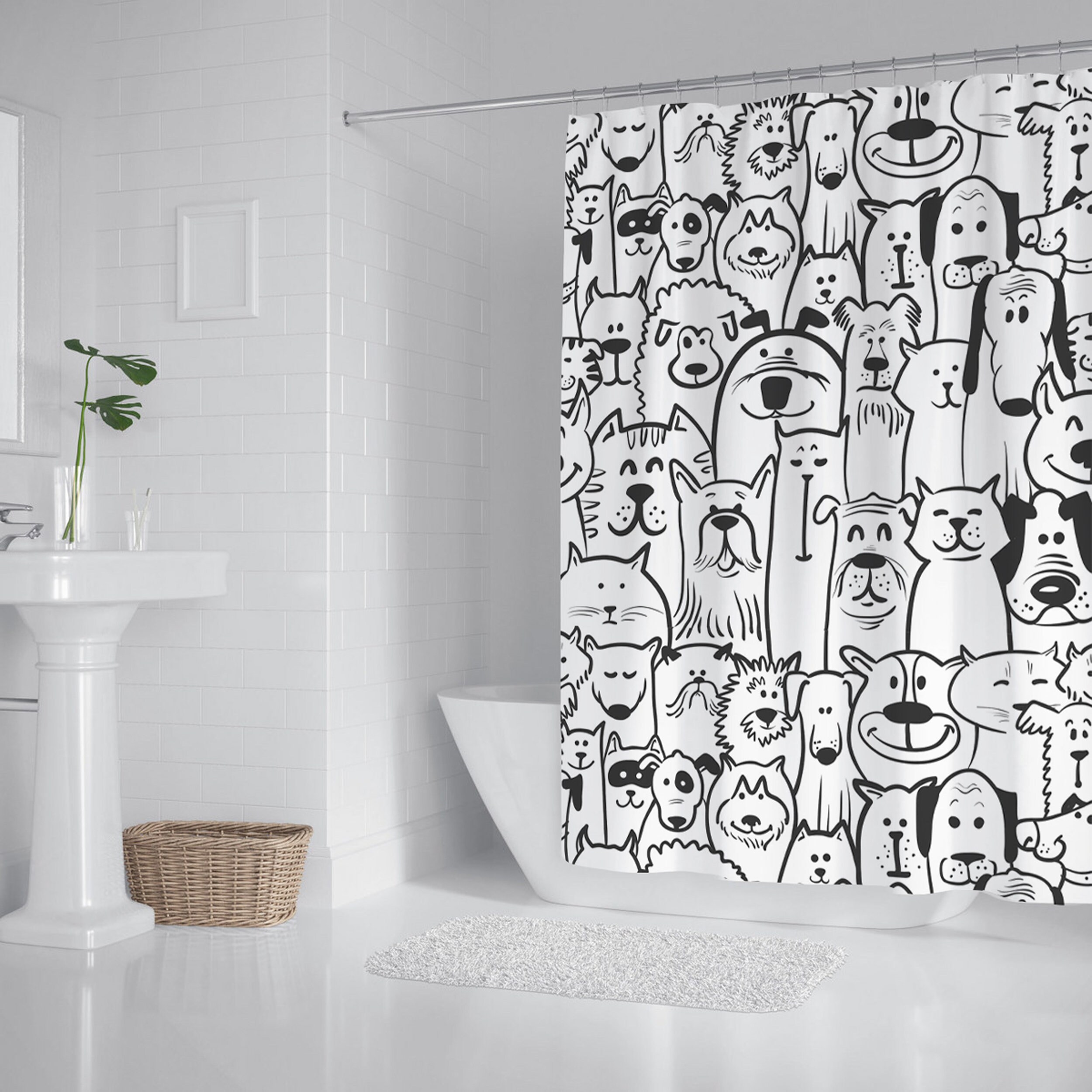 Decorative Dog Shower Curtain - Playful Animal Patterns On Waterproof Fabric - Image 2