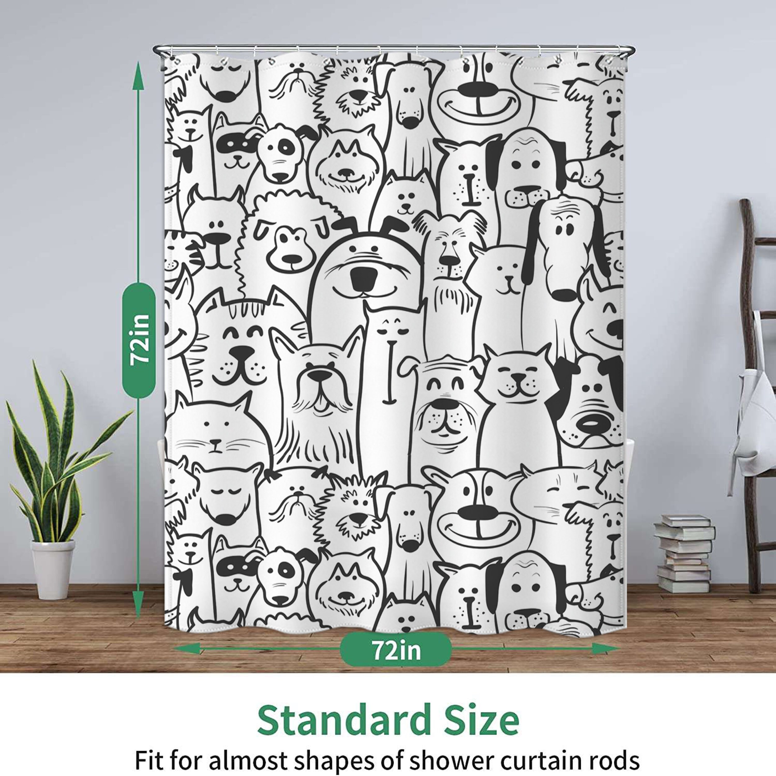 Decorative Dog Shower Curtain - Playful Animal Patterns On Waterproof Fabric - Image 4