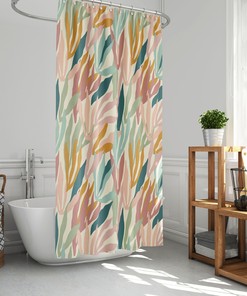 Decorative House Plants Shower Curtain with Tropical Leaves Design for Bathroom, Plant Lover Gift