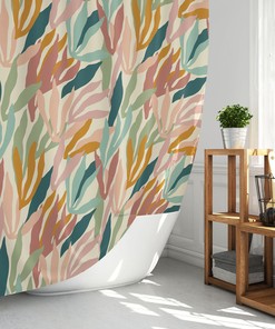Decorative House Plants Shower Curtain with Tropical Leaves Design for Bathroom, Plant Lover Gift