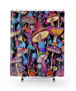 Decorative Mushroom Shower Curtain with Bright and Colorful Print, Home Decor 