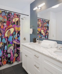 Decorative Mushroom Shower Curtain with Bright and Colorful Print, Home Decor