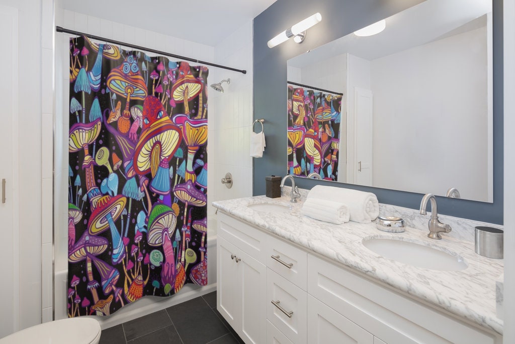 Decorative Mushroom Shower Curtain with Bright and Colorful Print, Home Decor