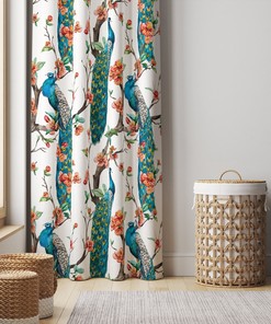 Decorative Peacock Window Curtain Panels, Opaque Blackout Curtains