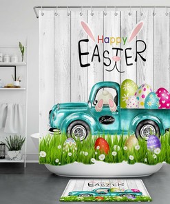 Decorative Shower Curtain With Easter Eggs & Festive Gifts - Unique Bathroom Decor