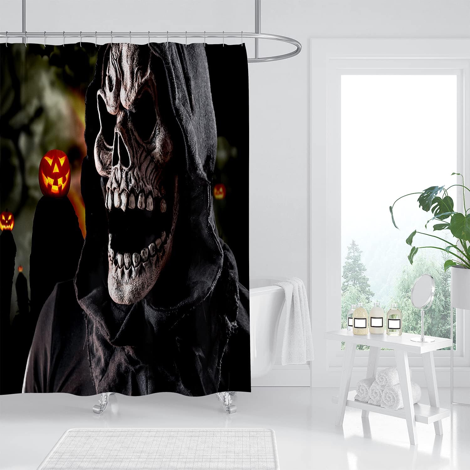 Decorative Skull Waterproof Shower Curtain For Halloween Bathroom Decor