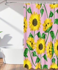 Decorative Waterproof Sunflower Shower Curtain with Flower Floral Print for Bathroom Decor