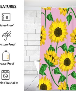Decorative Waterproof Sunflower Shower Curtain with Flower Floral Print for Bathroom Decor