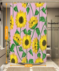 Decorative Waterproof Sunflower Shower Curtain with Flower Floral Print for Bathroom Decor