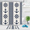 Deep Blue Stripes Shower Curtain with Steering Wheel and Anchors Design 
