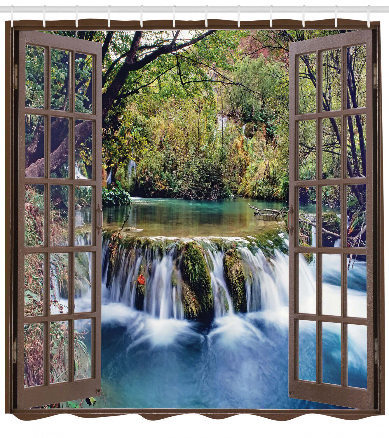 Deep Forest Waterfall Print Shower Curtain For A Peaceful And Serene Bathroom Ambience - Image 2