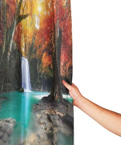 Deep Forest Waterfall Shower Curtain - Autumn Seasonal Cloth Fabric Bathroom Decor