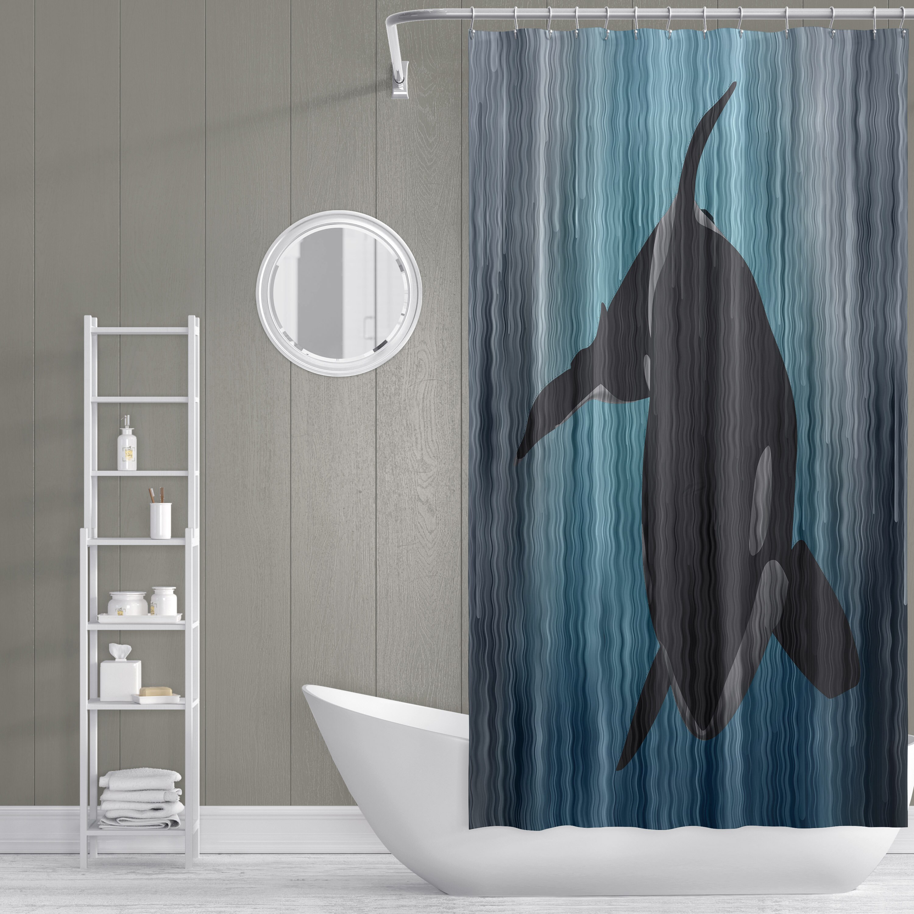 Deep Ocean Blue Killer Whale Polyester Shower Curtain, Perfect For Your Underwater Themed Bathroom - Image 2