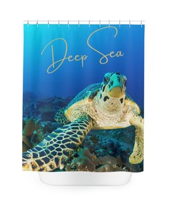 Deep Oceanic Sea Turtle Shower Curtain Waterproof Fabric for Calming Bathroom Decor