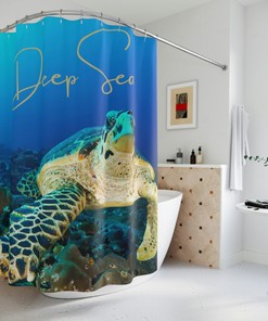 Deep Oceanic Sea Turtle Shower Curtain Waterproof Fabric for Calming Bathroom Decor