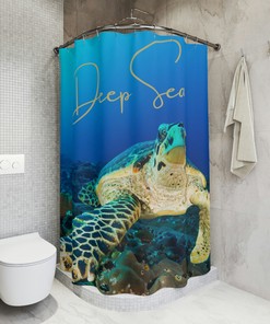 Deep Oceanic Sea Turtle Shower Curtain Waterproof Fabric for Calming Bathroom Decor