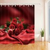 Deep Red Rose Print Shower Curtain With Waterproof Fabric, Adds A Romantic Touch To Your Bathroom Decor