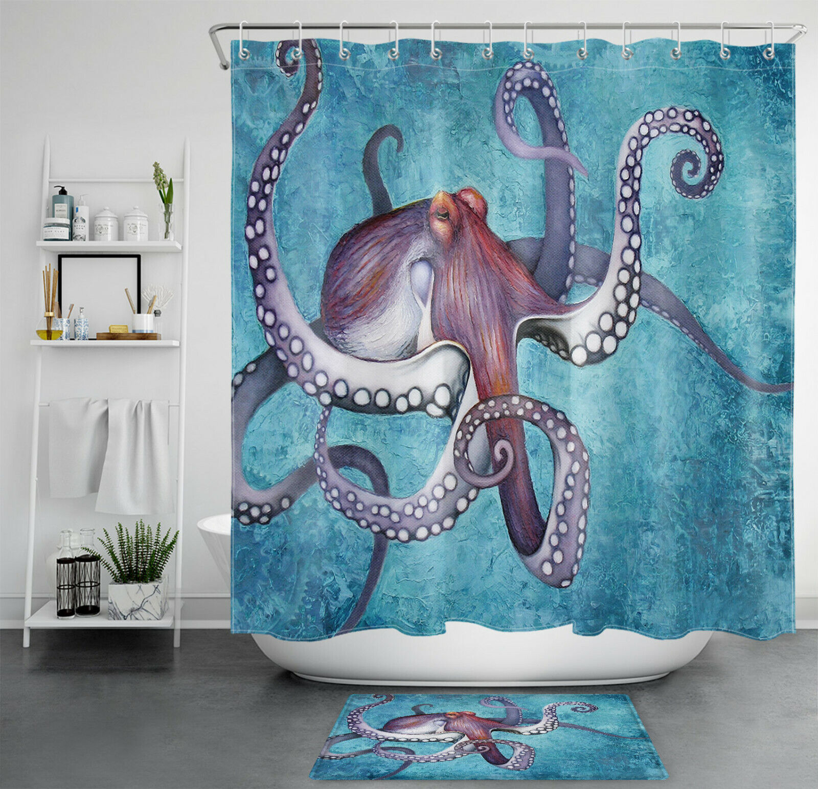 Deep Sea Squid Octopus Monster Shower Curtain, Perfect For A Unique And Mysterious Bathroom Design