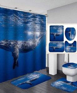 Deep-Sea Whale Shower Curtain For Bathrooms, Perfect For A Nautical Bathroom Theme