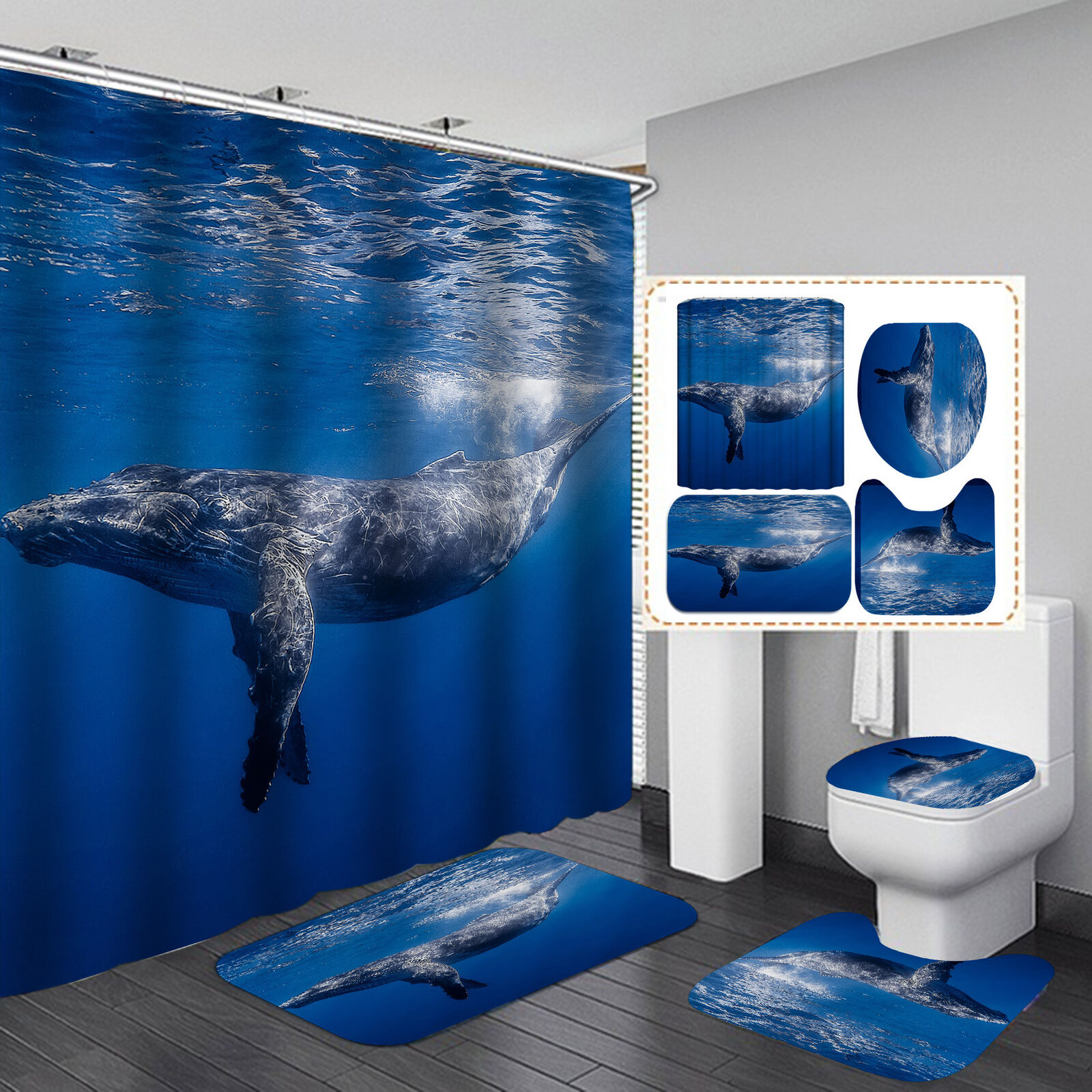 Deep-Sea Whale Shower Curtain For Bathrooms, Perfect For A Nautical Bathroom Theme