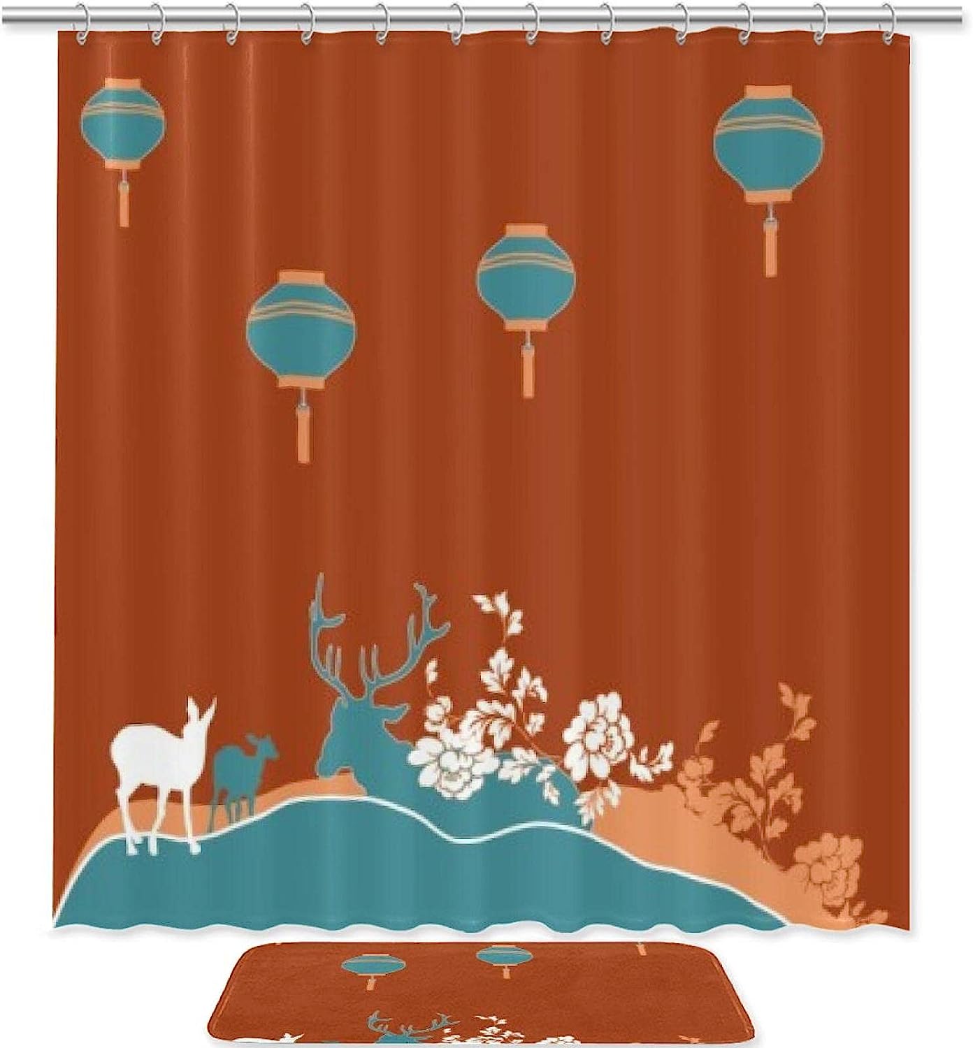 Deer And Flowers Print Shower Curtain For A Romantic And Peaceful Bathroom