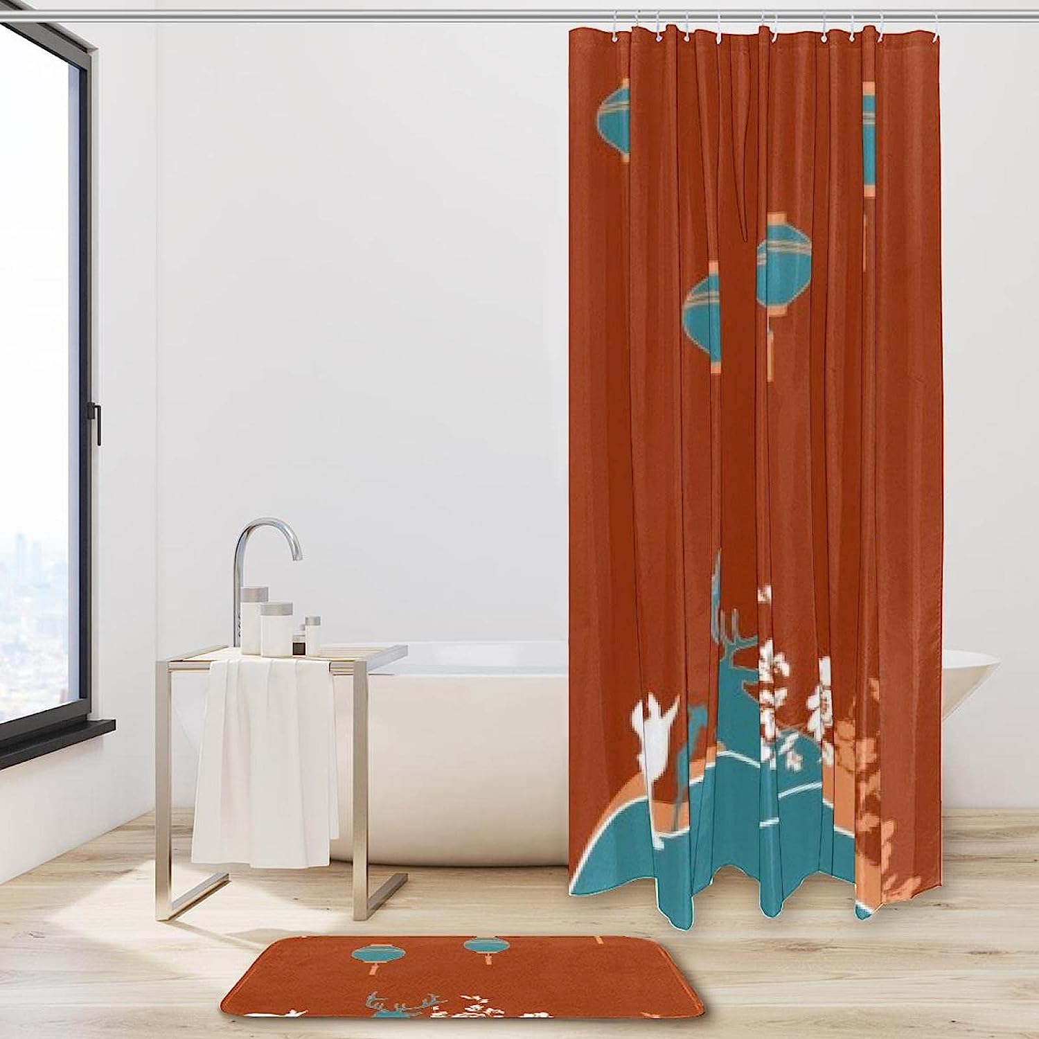 Deer And Flowers Print Shower Curtain For A Romantic And Peaceful Bathroom - Image 2