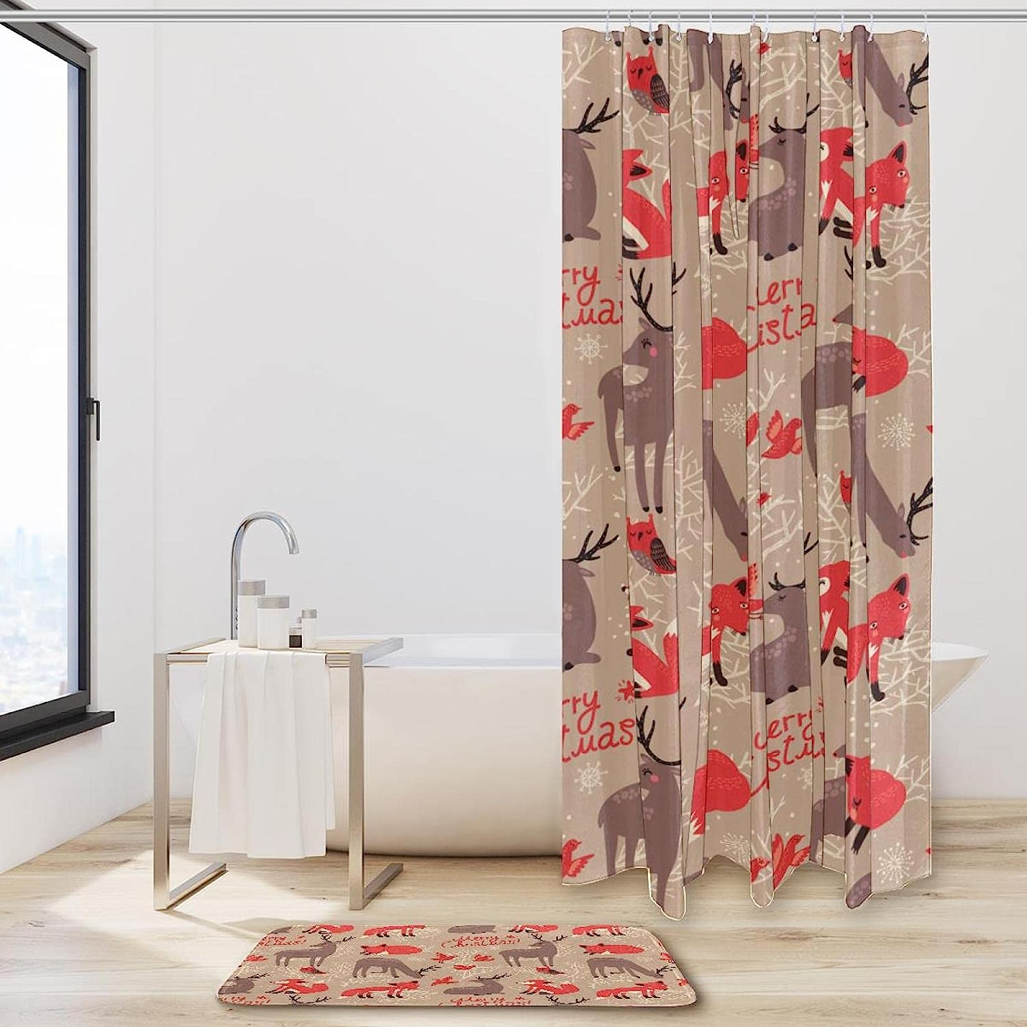 Deer And Foxes Print Shower Curtain, Waterproof Bath Curtain, Perfect For Your Rustic Bathroom - Image 2