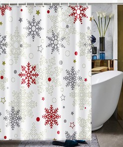 Deer And Pine Trees Christmas Saying Believe Print Shower Curtain For Bathroom Decor