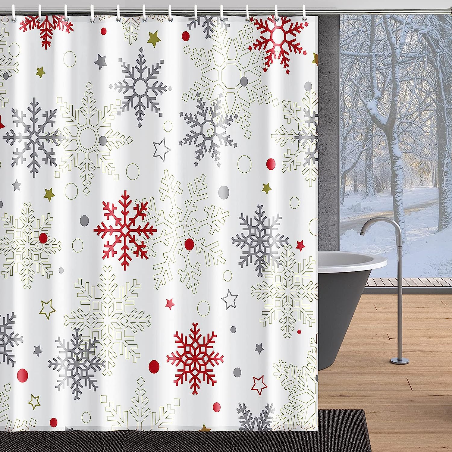 Deer And Pine Trees Christmas Saying Believe Print Shower Curtain For Bathroom Decor - Image 2