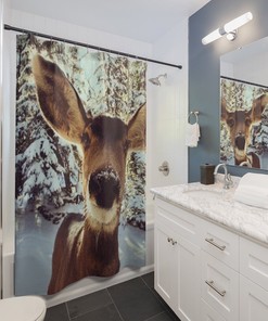 Deer Animal Print Shower Curtain For A Hunter-Themed Bathroom, Matching Deer Theme Shower Curtain