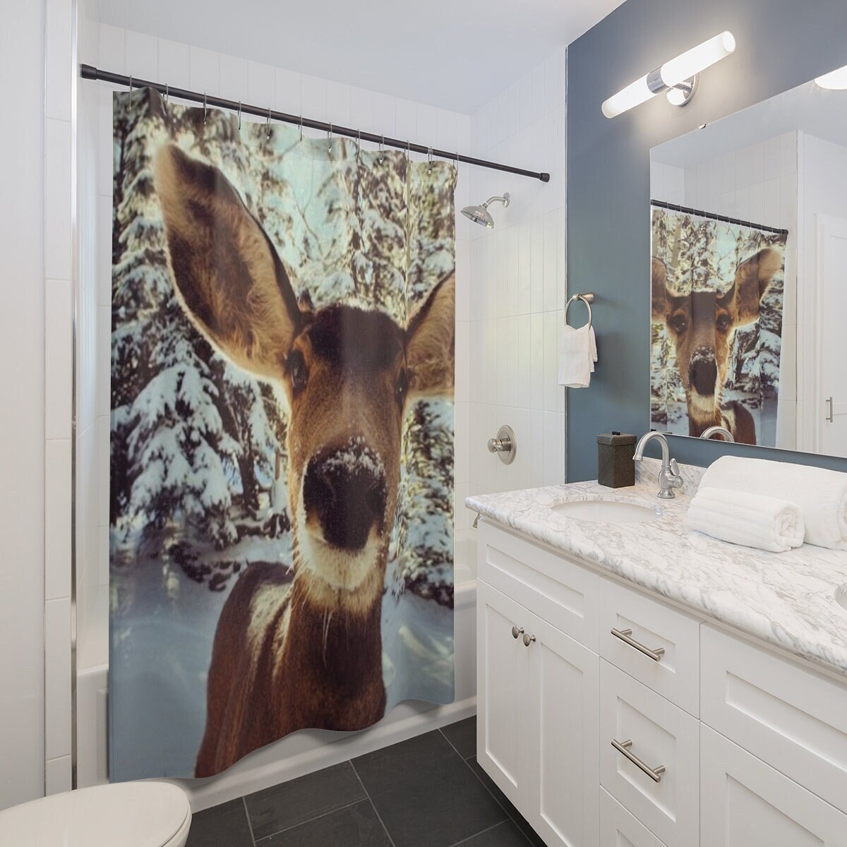 Deer Animal Print Shower Curtain For A Hunter-Themed Bathroom, Matching Deer Theme Shower Curtain