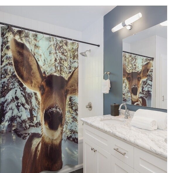 Deer Animal Print Shower Curtain For A Hunter-Themed Bathroom, Matching Deer Theme Shower Curtain - Image 3