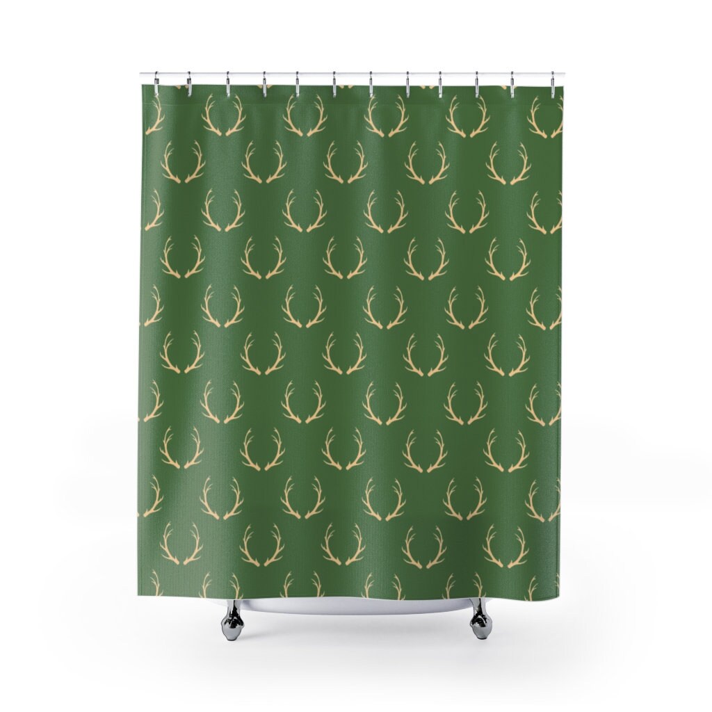 Deer Antler Print Shower Curtain For Your Hunting Lodge Bath Set, Winter Home Decor Housewarming Gift - Image 2