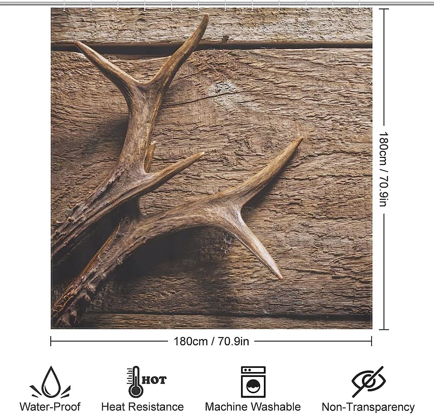 Deer Antlers On Wood Table Rustic Shower Curtain, Waterproof Bath Curtain For Your Bathroom Decoration - Image 2