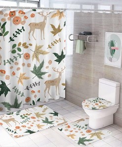 Deer Autumn Maple Leaves Flowers Shower Curtain for Bathroom - Unique Shower Curtain Print for Nature Lovers