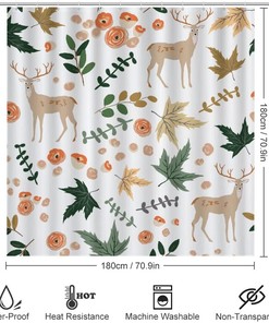 Deer Autumn Maple Leaves Flowers Shower Curtain for Bathroom - Unique Shower Curtain Print for Nature Lovers