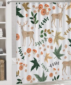 Deer Autumn Maple Leaves Flowers Shower Curtain for Bathroom - Unique Shower Curtain Print for Nature Lovers