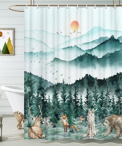 Deer Badger Fox Rabbit Wolf Bear Forest Fabric Shower Curtain With Waterproof Bath Decors
