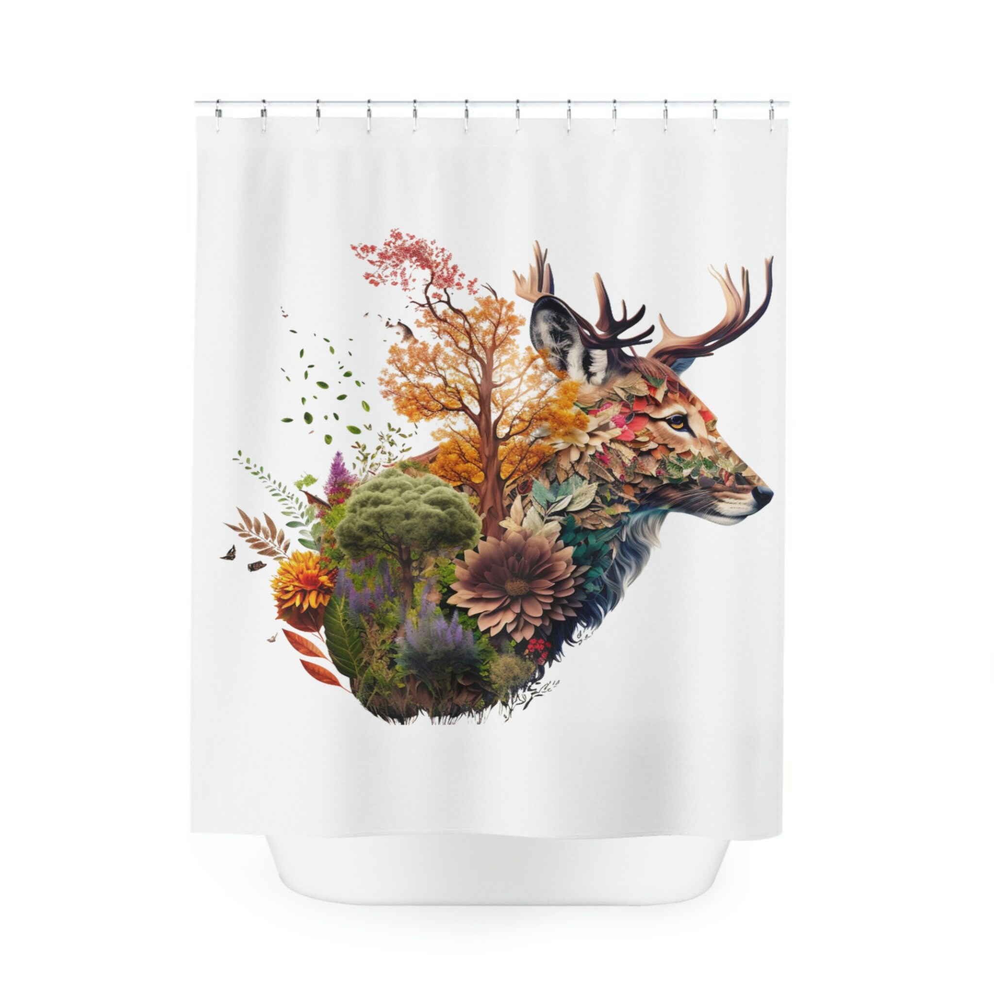 Deer Blend Animal Art Sherpa Shower Curtain, Unique Deer Curtain, Aesthetic Shower Curtain For Restrooms - Image 2
