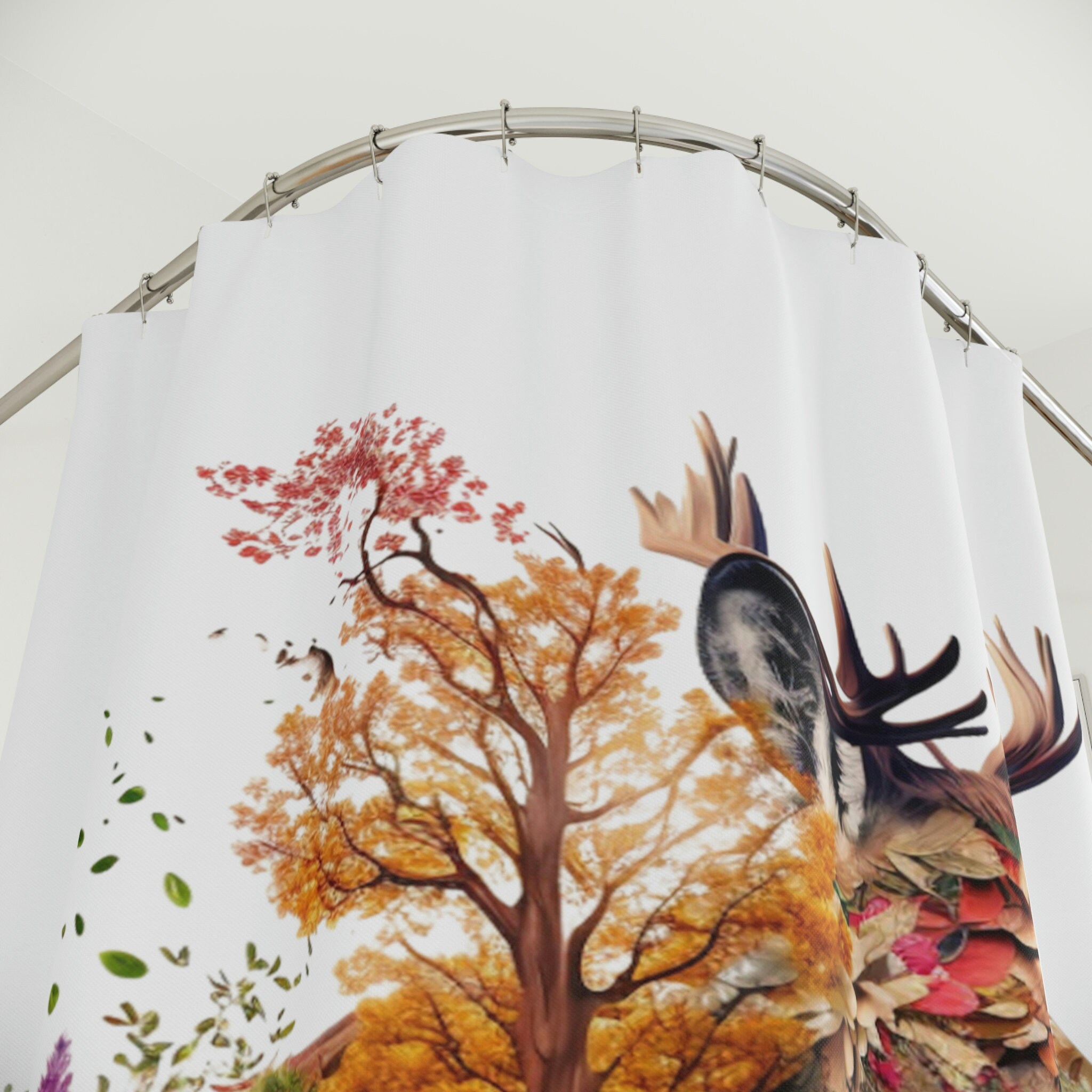 Deer Blend Animal Art Sherpa Shower Curtain, Unique Deer Curtain, Aesthetic Shower Curtain For Restrooms - Image 3