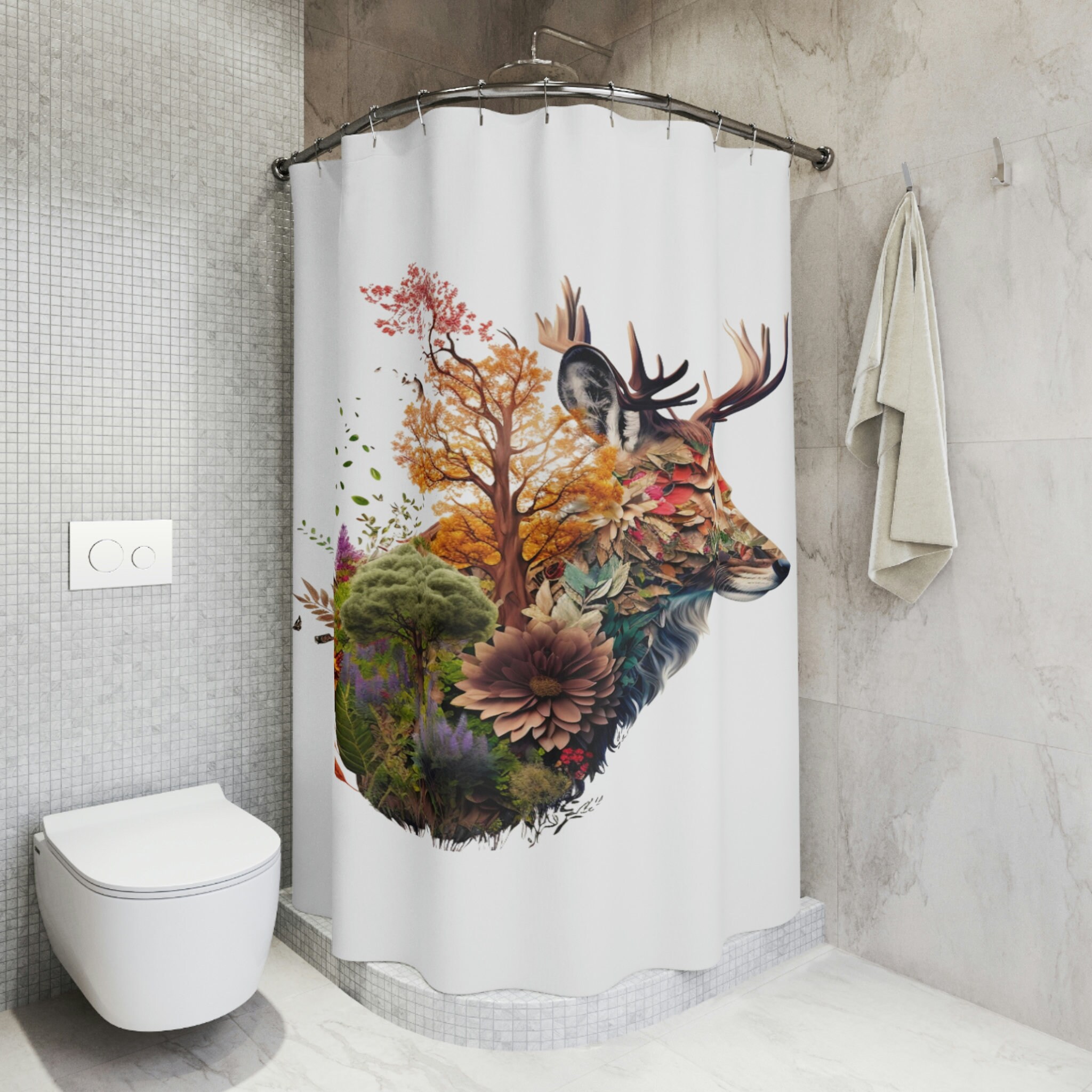 Deer Blend Animal Art Sherpa Shower Curtain, Unique Deer Curtain, Aesthetic Shower Curtain For Restrooms - Image 4