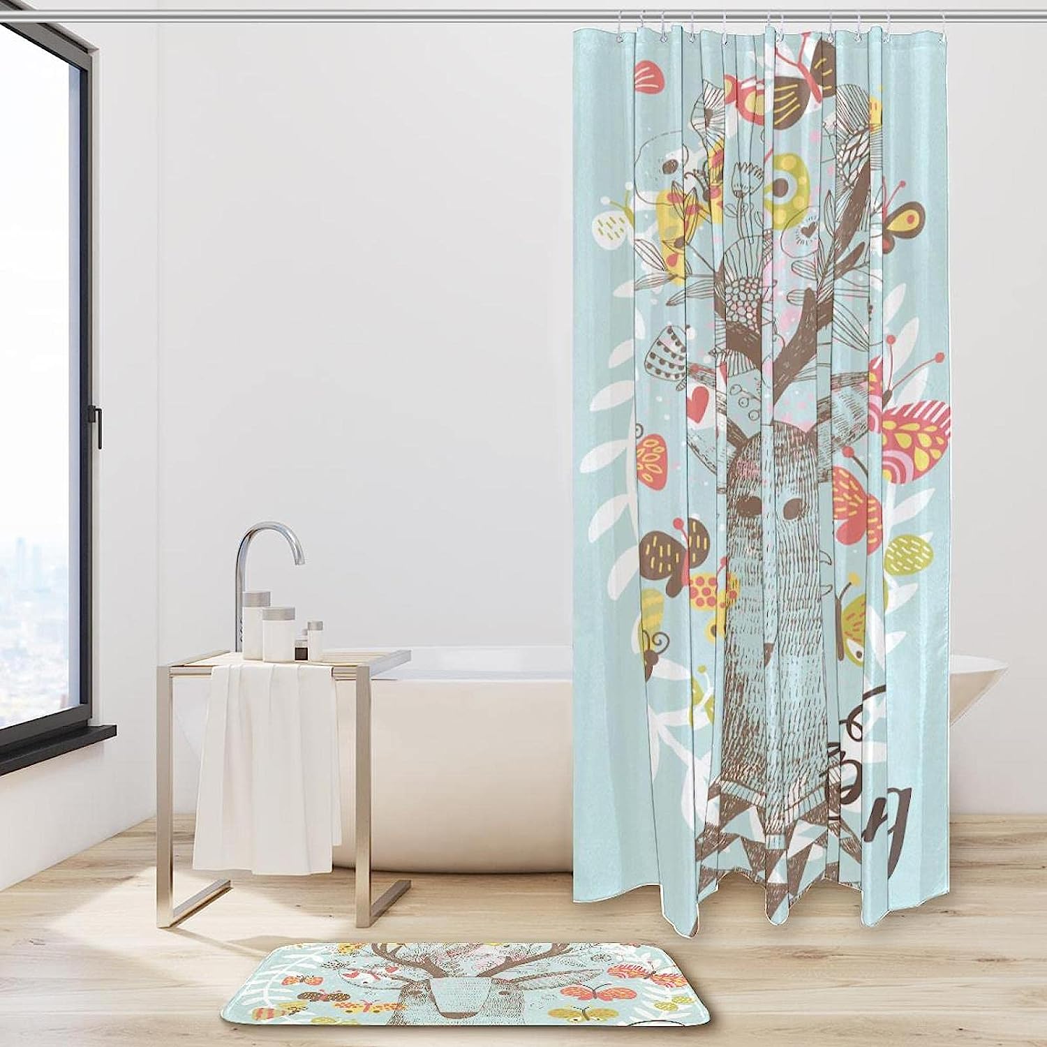 Deer Butterflies Print Shower Curtain For Bathroom, Waterproof Bathroom Curtain, Adds Aesthetic Beauty To Your Bathroom - Image 2